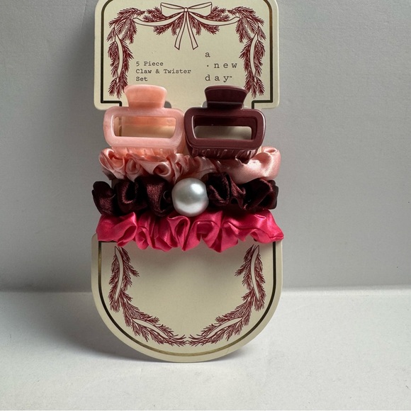 Claw Clip & Hair Twister Set 5pc A New Day Pink and Burgundy Scrunchie Set - Picture 5 of 5